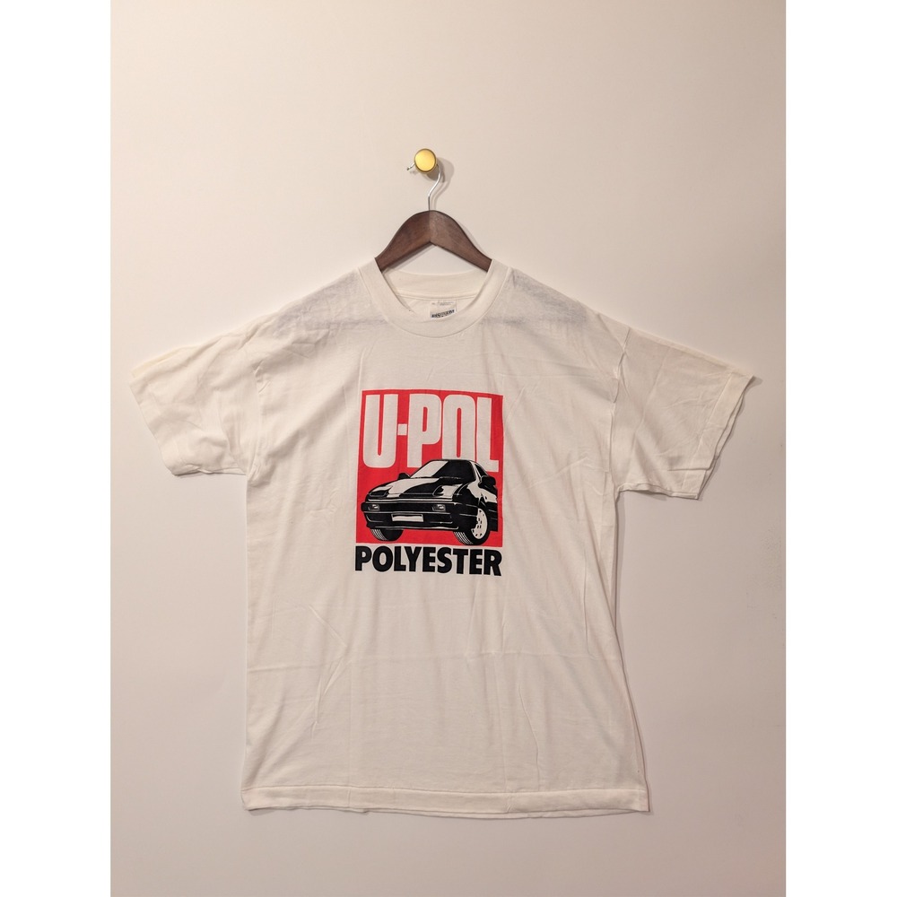 Screen Stars U-POL Polyester T-Shirt Mens XL White Excellent Vintage Car Graphic